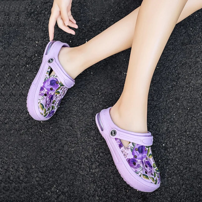 2006 Women's Ethnic Shoes Clogs Soft Sole Two-way Wear for Beach Mules and Pool Women Garden Slides Indoor Nursing Clogs Sandals