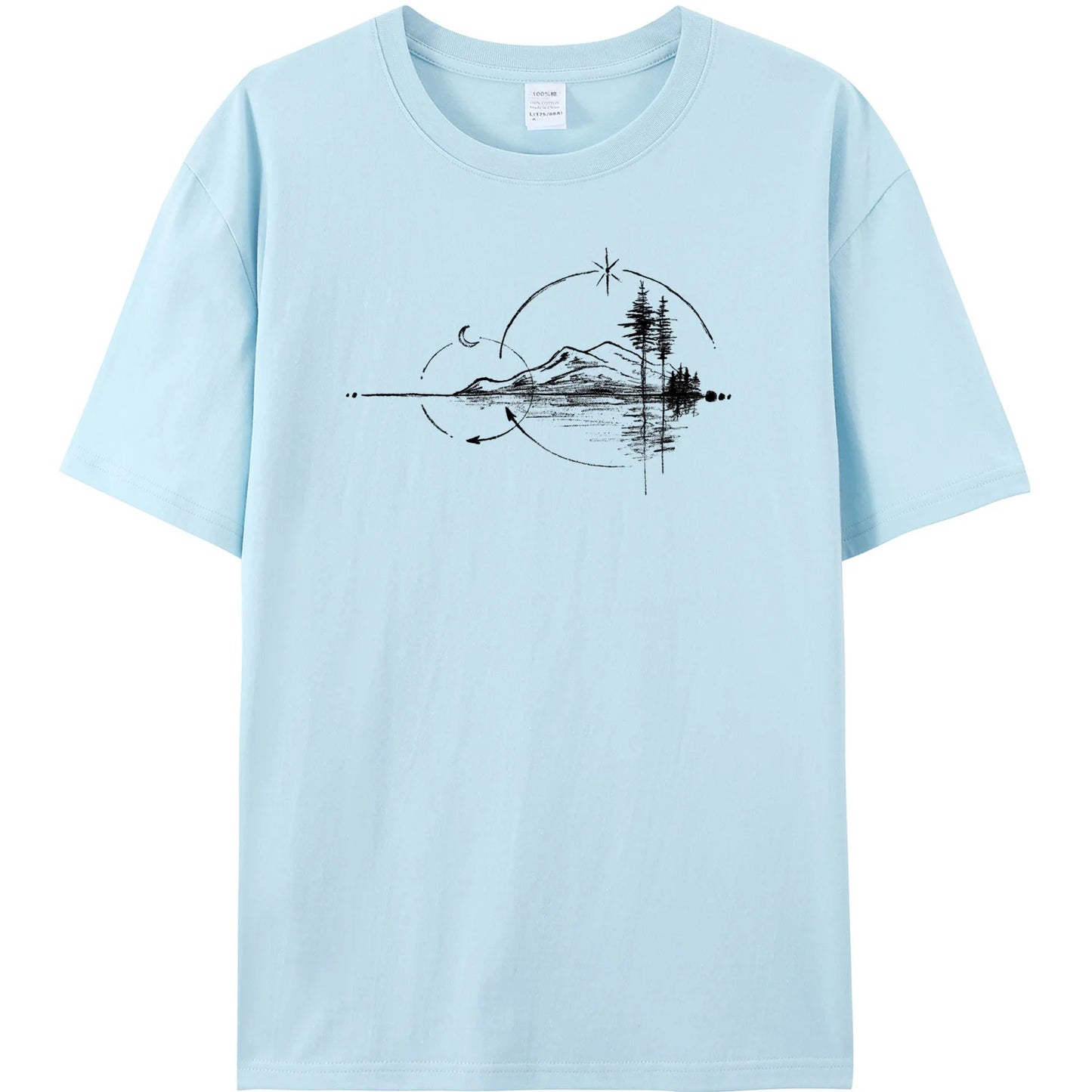 Men's Geometric Mountain Short-Sleeve Printed Casual T-Shirt 180GMS 100% Cotton Funny Graphic Outdoor Nature T Shirts For Summer