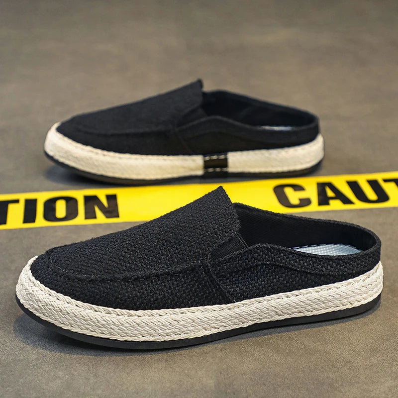 Outdoor Sandals Mens Half Slipper Summer Casual Shoes Canvas Soft Bottom Lightweight Walking Shoe Vulcanized Shoe
