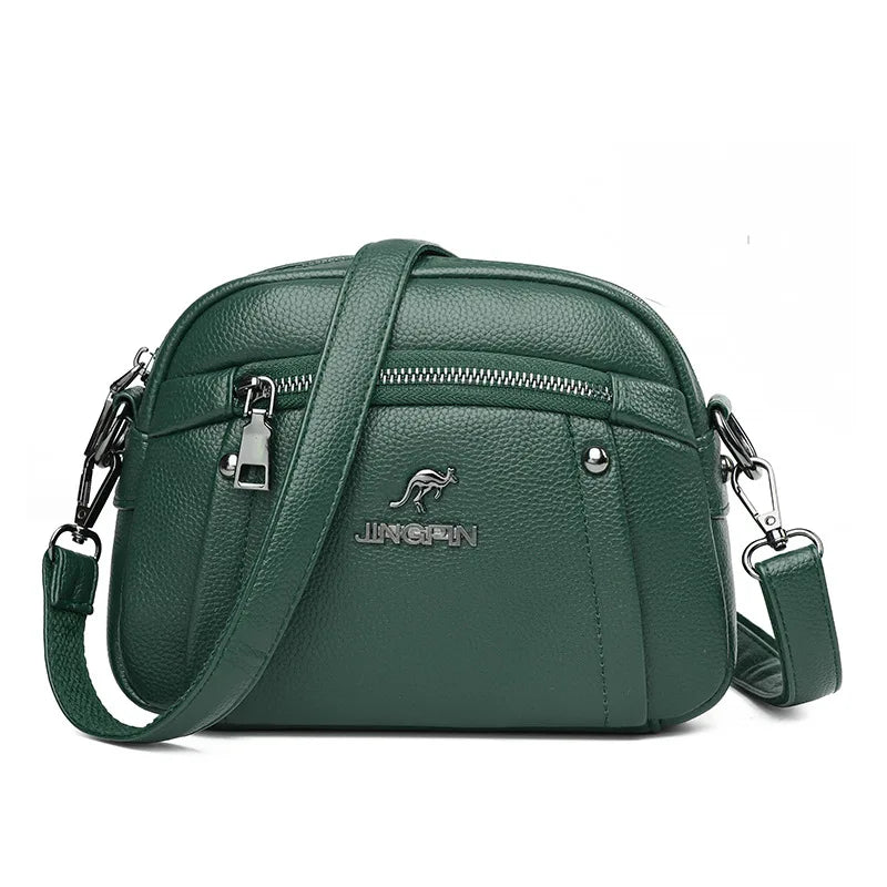 Women's Crossbody Bag, Water-Resistant Solid Color Square Shoulder Bag, Three Layer Zipper Closure Phone Purse Pouch for Women