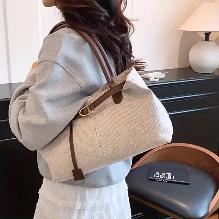 Retro Large Capacity Shoulder Tote Bag for Women Durable Material Travel Commuter Handbag Suitable for Fitness Swimming Shopping