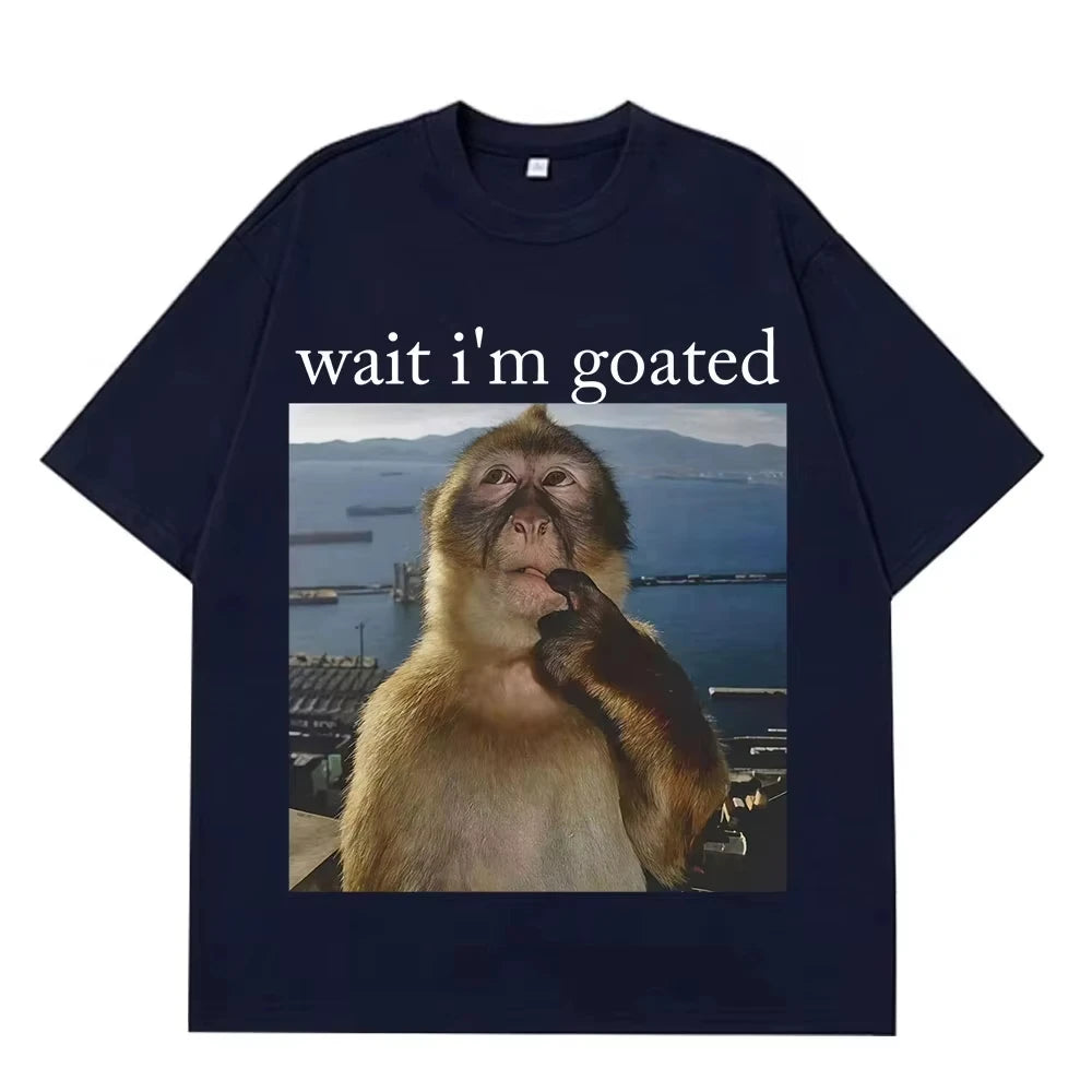 Men's Funny Thinking Monkey Meme T-shirt Casual Graphics Women Cotton Tee Loose Short Sleeve Tops Streetwear Unisex All-season