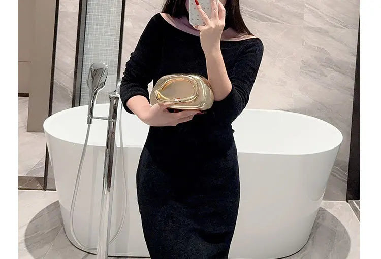 Gold Metal Closure Box Clutch Bag Women Evening Wedding Party Cute Purse Bag Handbag Dark Red Beige 2025 Spring New Fashion Ins