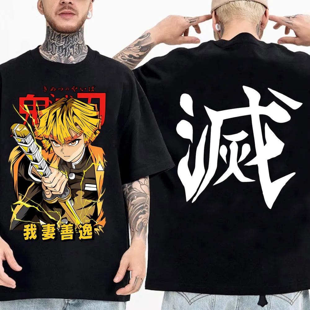 Japanese Anime Shirt Demon Slayer Infinity Castle T Shirt Men Cartoon Kimetsu No Yaiba Cotton Streetwear Clothes  Cool Y2K Tees