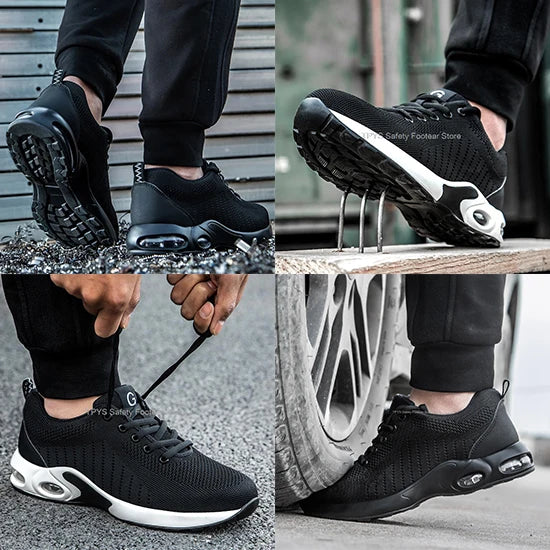 Summer Air Cushion Work Safety Shoes For Men Breathable Work Sneakers Steel Toe Shoes Anti-puncture Safety Protective Shoes