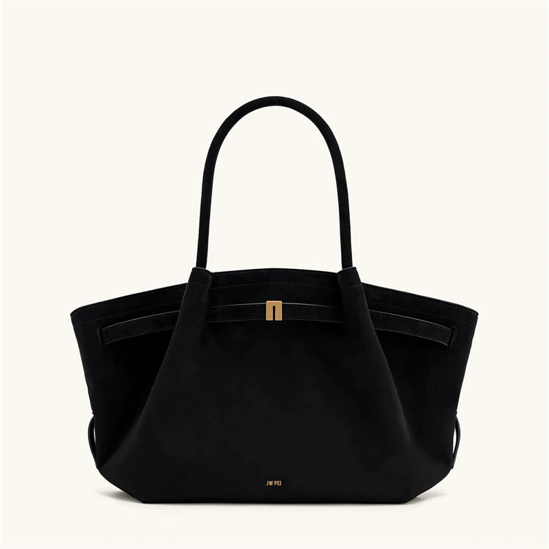 JW PEI Women's High Quality Vintage Dumpling Bag Black Faux Suede, Vegan Leather Crossbody Shoulder Tote Handbag for Everyday
