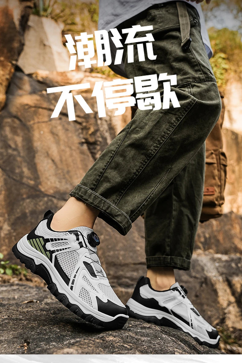 Men's breathable casual sneakers summer soft sole non-slip outdoor running shoes classic Rotating shoelaces light sports shoes