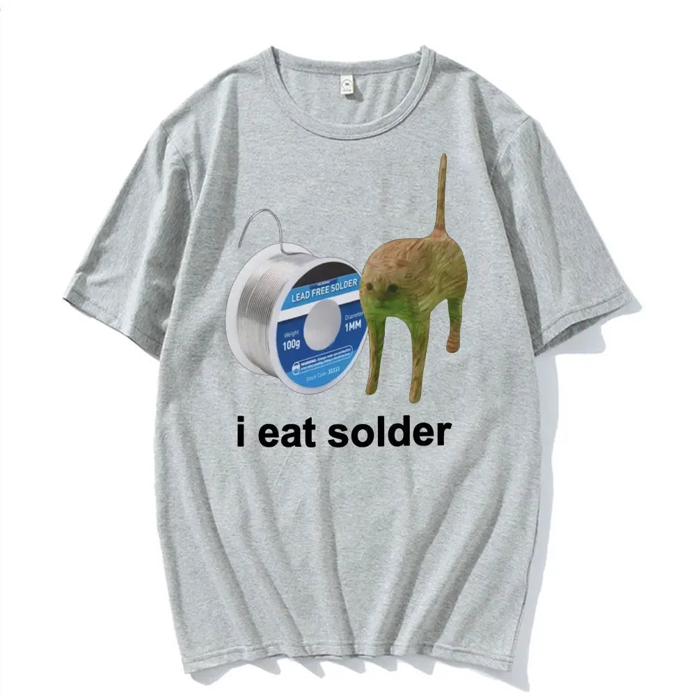 I Eat Solder Cursed Funny Cat Meme T Shirt Women's Clothing Fashion Casual T Shirts Summer Female T-shirts Tops
