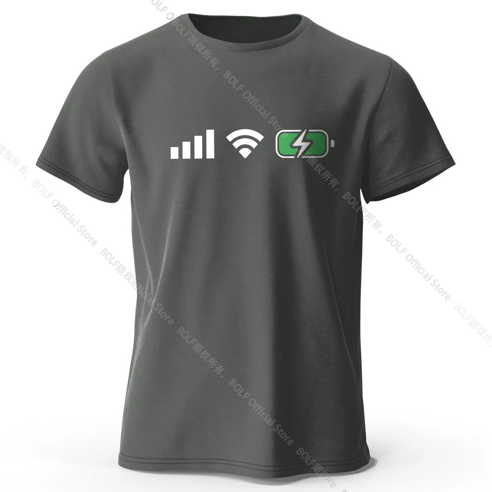 Signal WiFi Battery Printed T-Shirt 100% Cotton Oversized Tech Graphic Tees for Men Women Summer Tops Digital Streetwear