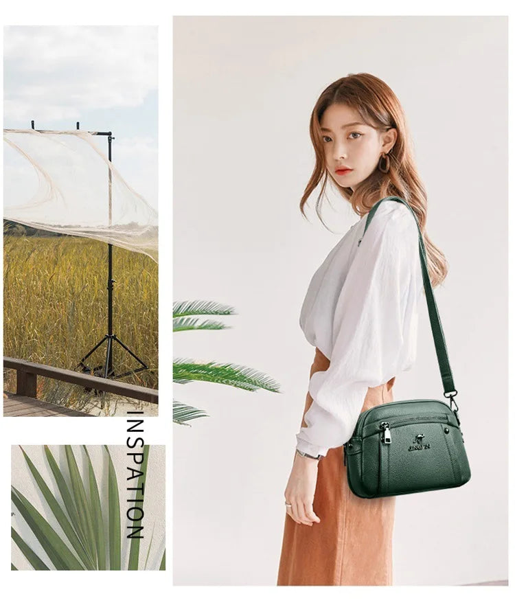Women's Crossbody Bag, Water-Resistant Solid Color Square Shoulder Bag, Three Layer Zipper Closure Phone Purse Pouch for Women