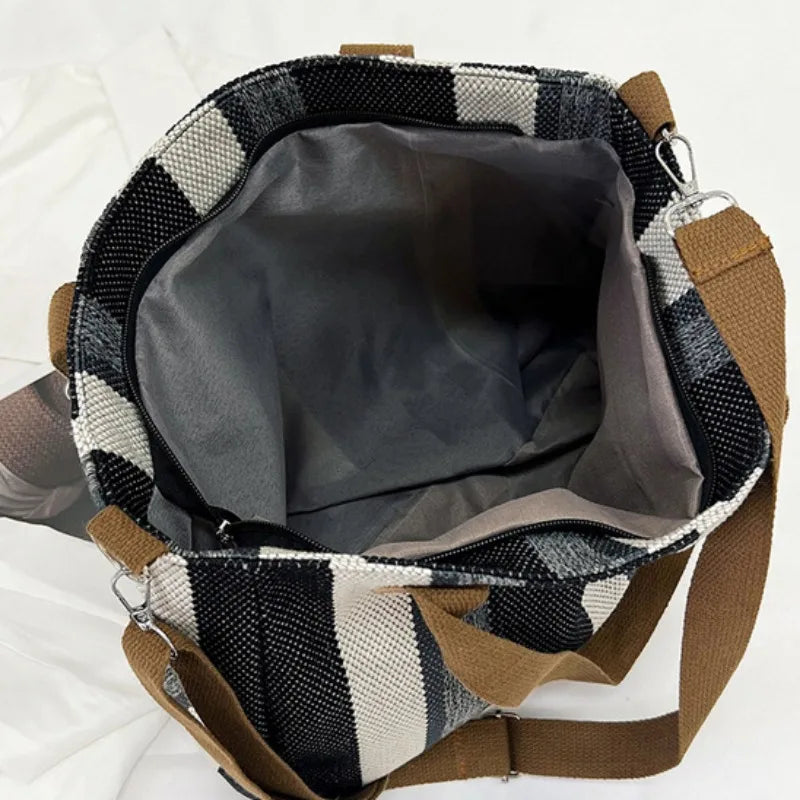Large Tote Bag for women's Striped Crossbody Canvas Bag 2023 New Trendy Versatile Class Commuting Shoulder Bag