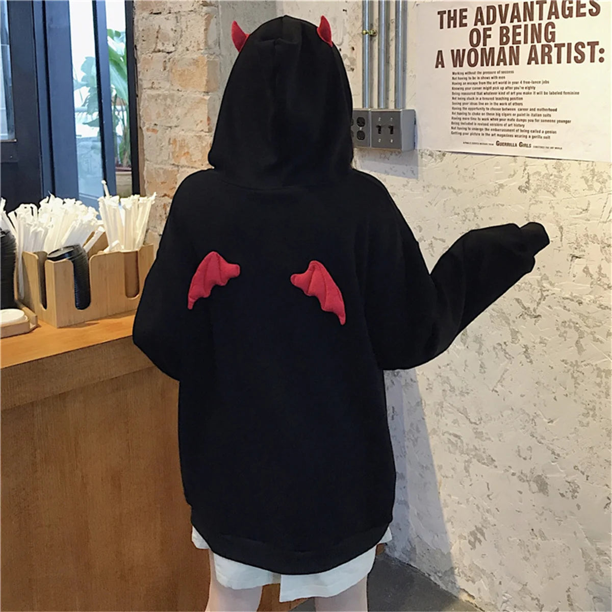 gothic clothes Harajuku Hoodies Devil Horns Sweatshirts zip up hoodie Loose Pullovers Long Sleeve Tops Streetwear Femme