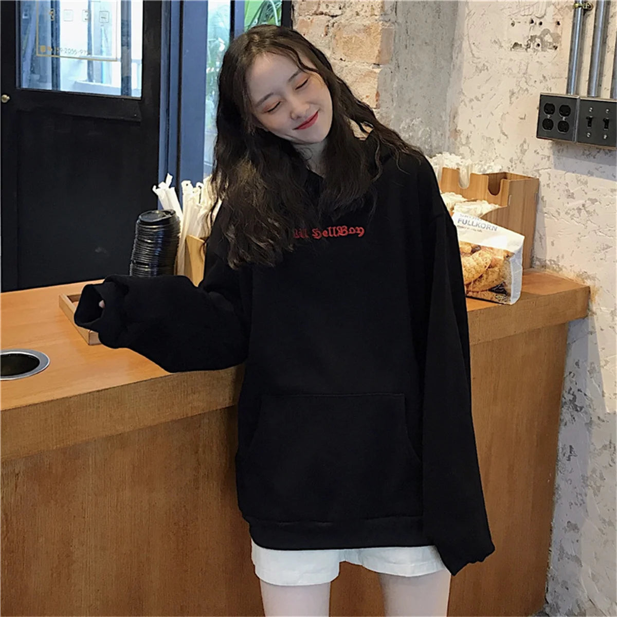 gothic clothes Harajuku Hoodies Devil Horns Sweatshirts zip up hoodie Loose Pullovers Long Sleeve Tops Streetwear Femme