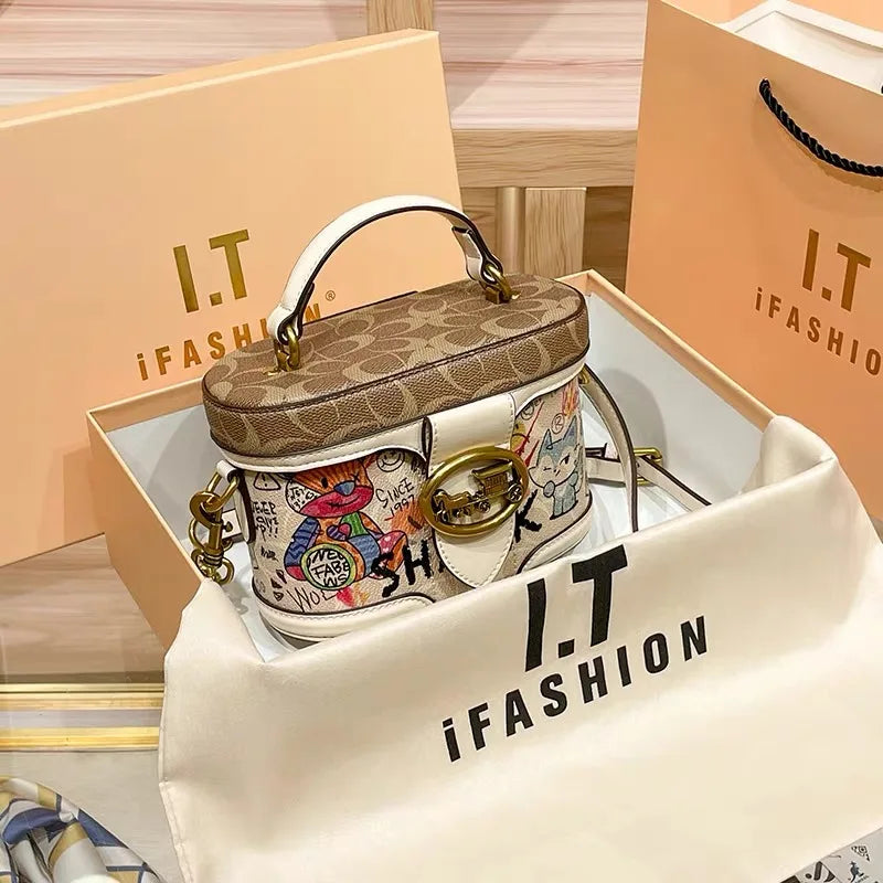 Ladies' handbag, high-end chain bag, women's 2025 new retro carriage bag, hand-held crossbody cylindrical bag, water bucket bag