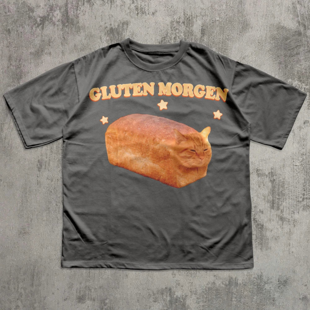 Gluten Morgen Funny Cat Meme T-shirt Silly Cats Shirt Kitten Tee Gift for Cat Lovers Weird Shirts Clothes Brainrot Tees