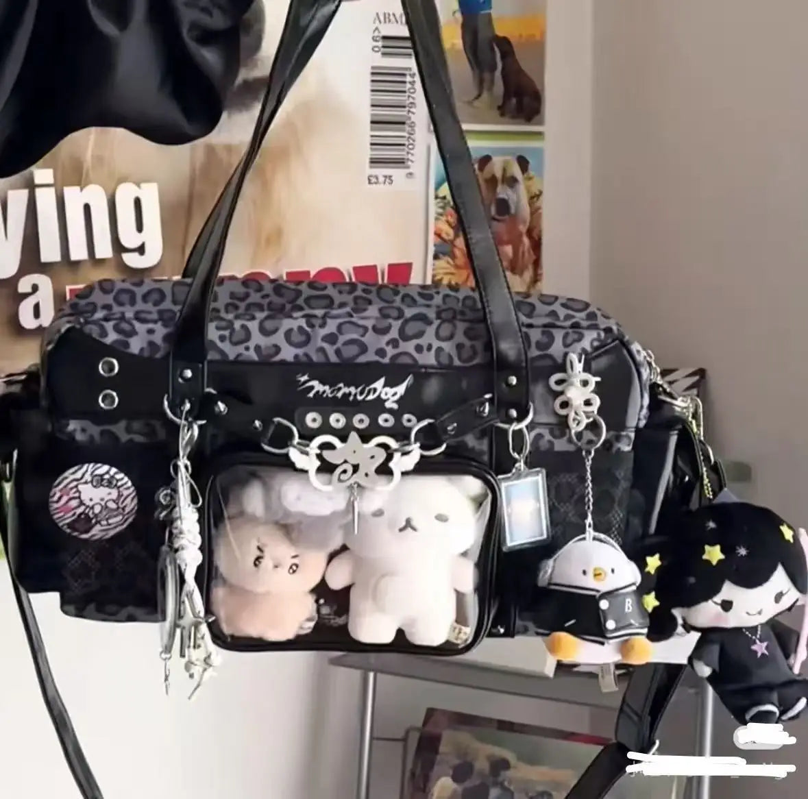 New Y2K Casual Large Capacity Handbag Shoulder Bag Comic Exhibition Crossbody Bag Sweet and Cool Leopard Print Ita Bag for Girls