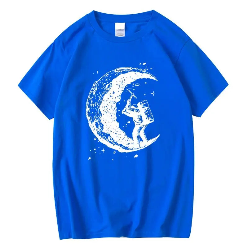 Men's High Quality Cotton Blend Moon Print Casual Summer Cool Short Sleeve Men Tshirt Loose t-shirt Male Tee Shirts Male Tee Top