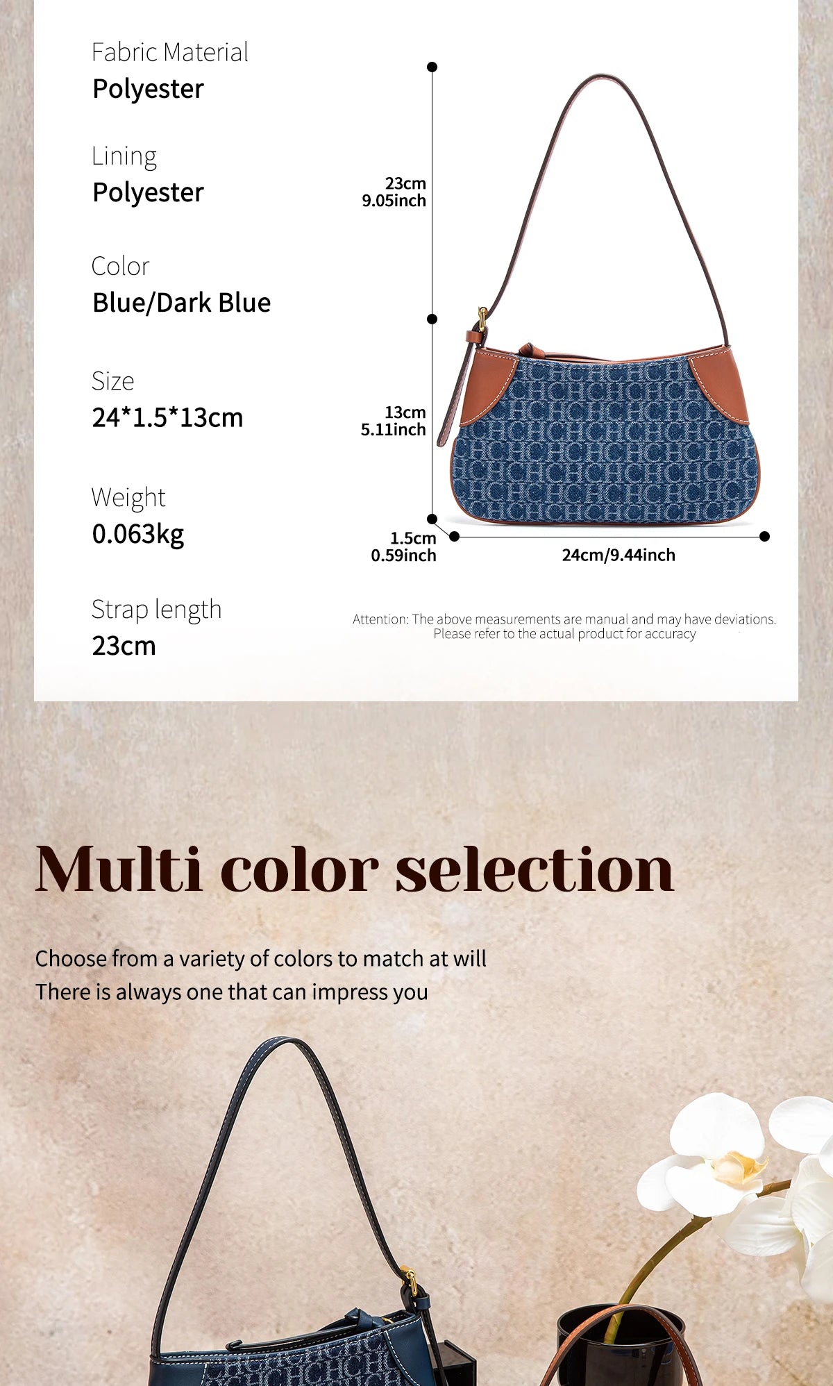 CHCH Women's Handbag 2025 Summer Cowboy Splicing Design Phone Bag Simple Commuter Underarm Bag Wallet