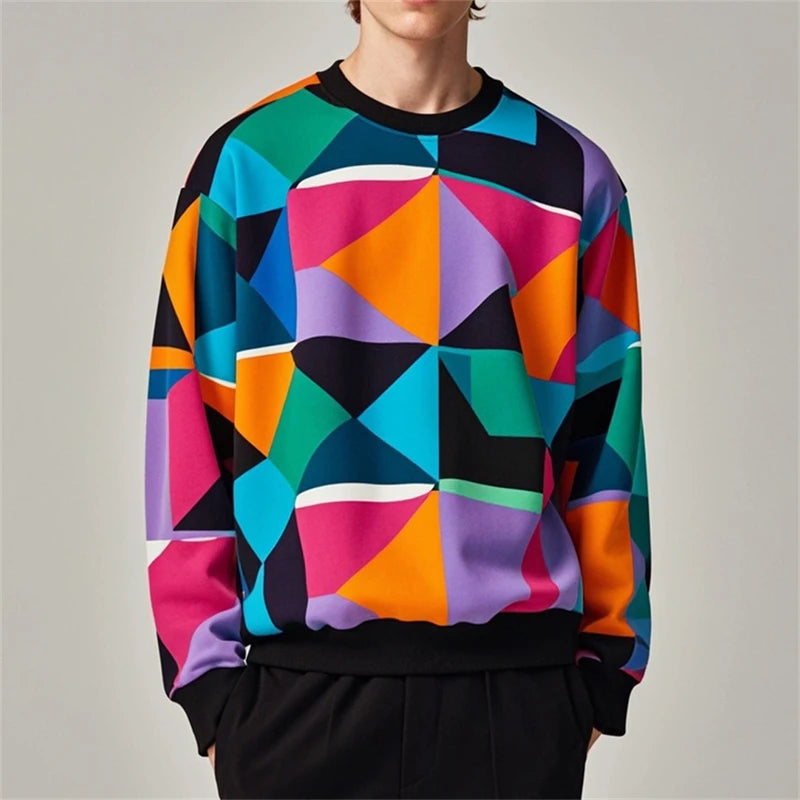 Fashion Geometry Graphic Sweatshirt For Men Spring Autumn Simple Trend Long Sleeve 3D Printed Hoodies Casual Oversized Pullovers