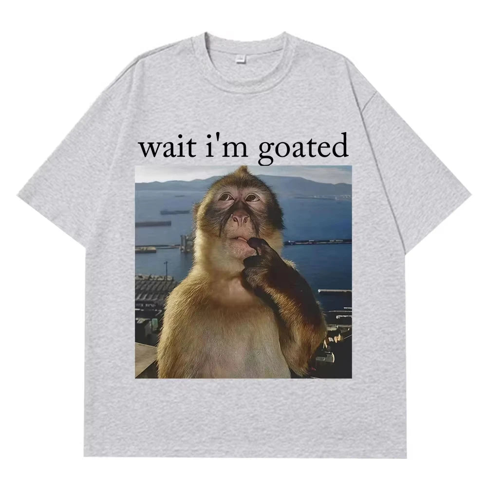 Men's Funny Thinking Monkey Meme T-shirt Casual Graphics Women Cotton Tee Loose Short Sleeve Tops Streetwear Unisex All-season