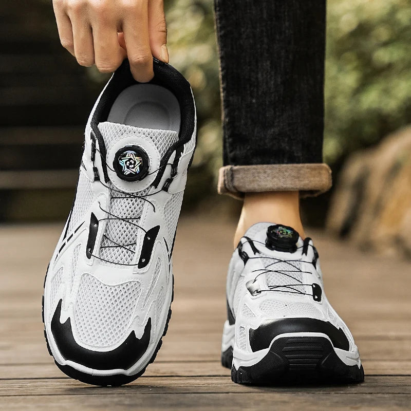Men's breathable casual sneakers summer soft sole non-slip outdoor running shoes classic Rotating shoelaces light sports shoes