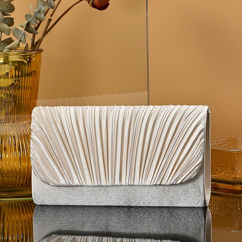 New fashion pleated shoulder bag Casual and simple dinner party crossbody bag Gold Satin for women  wedding party