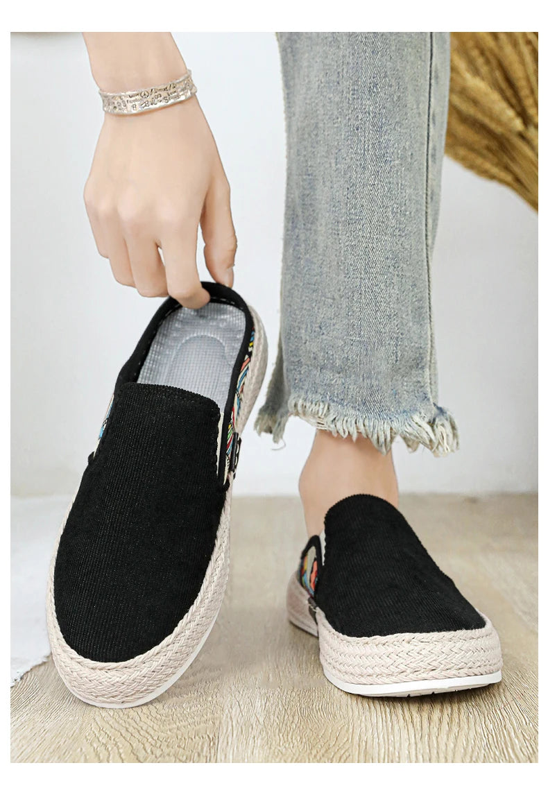 Outdoor Sandals Mens Half Slipper Summer Casual Shoes Canvas Soft Bottom Lightweight Walking Shoe Vulcanized Shoe