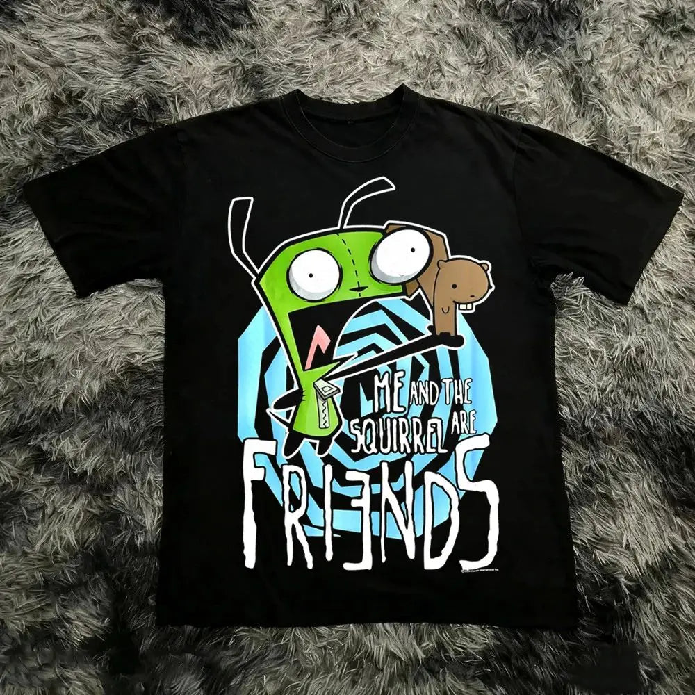 Summer 2026 New Invader Zim Cartoon Print Tee High Quality Y2k Stylish Casual Breathable Men's Crew Neck Print Tee