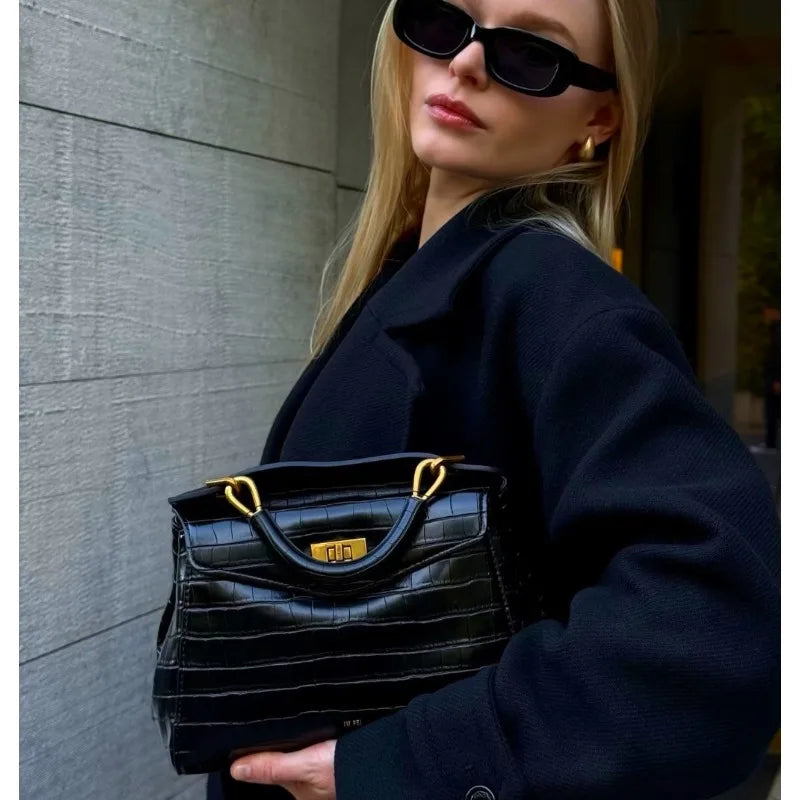 JWPEI Lucia Elegant Buckle Genuine Leather Handbag for Women, Urban Casual Commuter Shoulder and Crossbody Bag